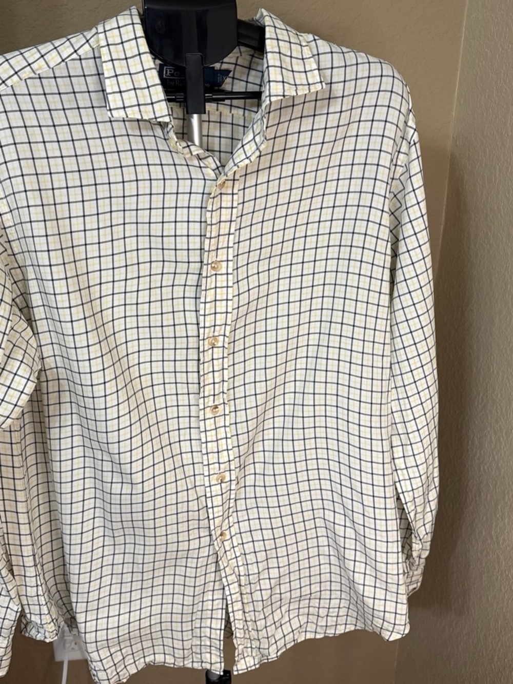 Ralph Lauren Cream Button-Down Shirt with Navy Windowpane XL